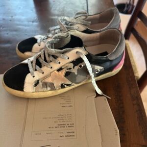 Golden Goose Black and White camo Sneakers with Silver Laces